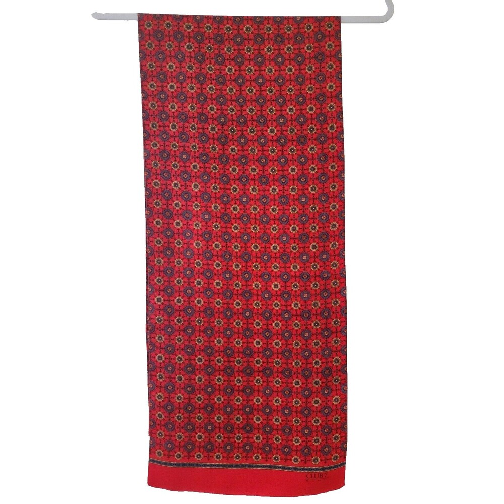 Vintage Club 7 Echo Scarf Red Gray Logo Rectangle Preppy Country Club Academic